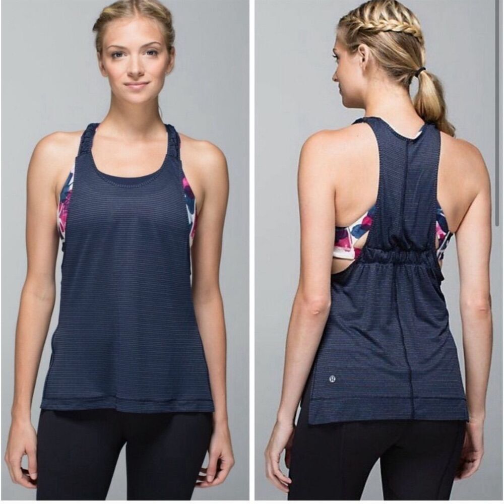Lululemon‎ Stash N Run Women's Size 4 Gray Racerback Tank Top with Floral Bra